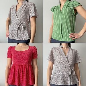 Monteau Size Small Lot of 3 Tops Short Sleeve Blouse Shirts Beige Red Green